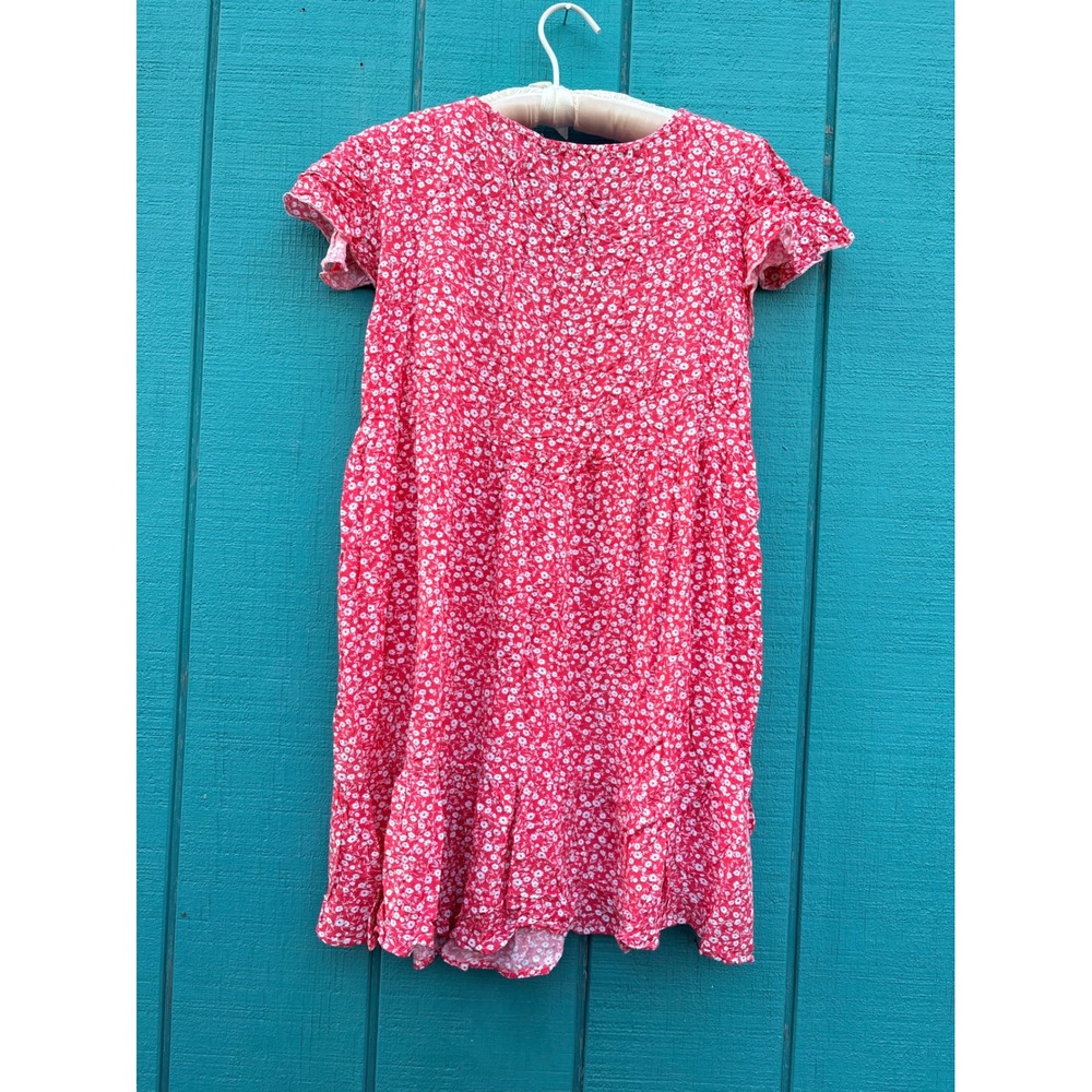 Womens Red Ditsy Floral V-Neck Flutter Sleeve Babydoll Mini Dress Casual Summer - Picture 3 of 4